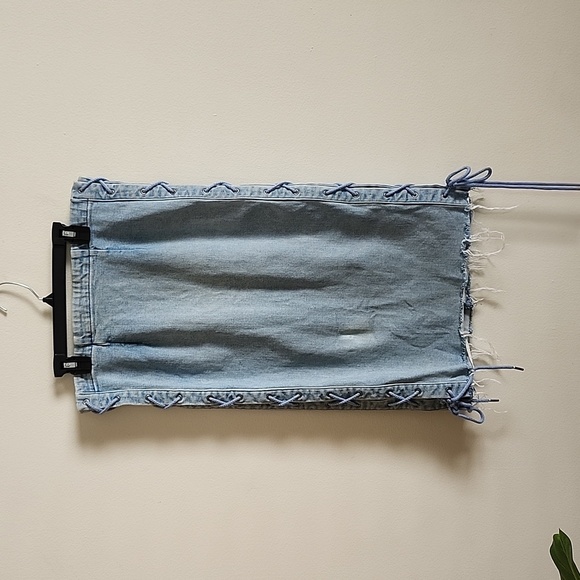 Revolve GRLFRND Crystal Lace Up Skirt in color beat drop sexy midi jean skirt - Picture 3 of 12